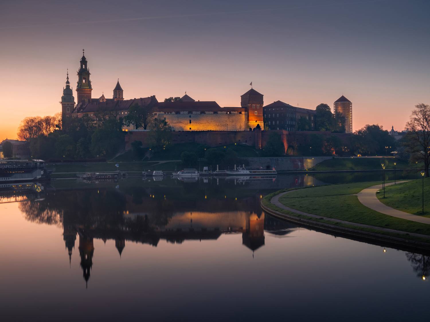 sunrise, river, krakow, poland, castle, visla, wawel, travel, mirror, Slavom&iacute;r Gajdo&scaron;