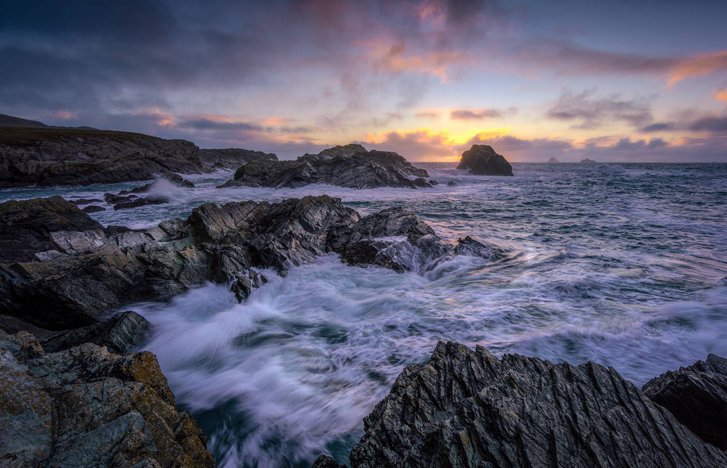landscape, nikon, seascape, rocks, sunset, ireland, ocean, atlantic, clifs, sea, waves, coast, nature, Jubic Srecko