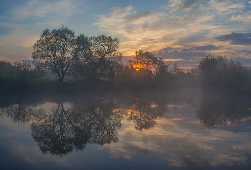 рассвет, весна, река  фото превью