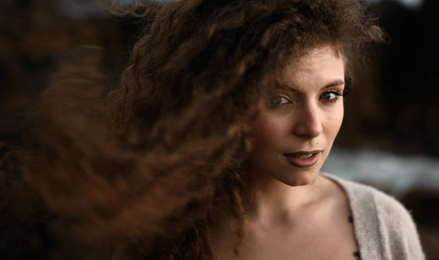 portrait, eyes, look, close, hair, wind, Makarchuk Viktor