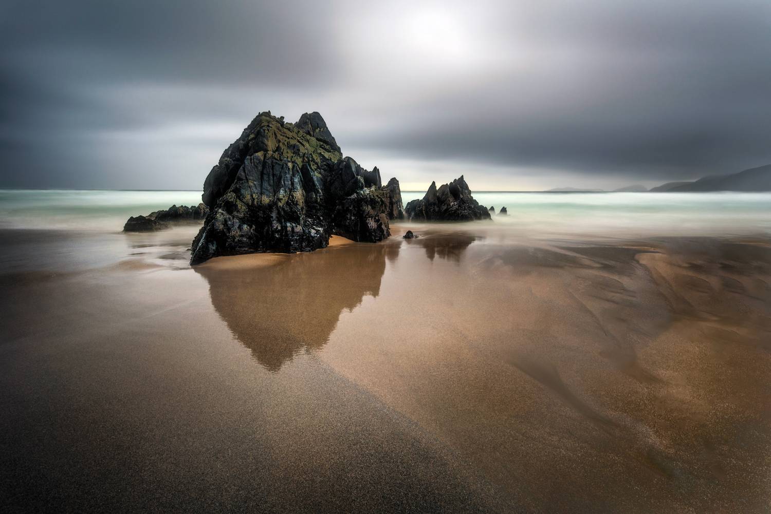 landscape, seascape, ocean, ireland, atlantic, sunset, rock, water, sea, peninsula, coast, coastal, waterscape, rocks, sand, reflection, long exposure, landscapes, dusk, twilight, shore, seashore, Jubic Srecko