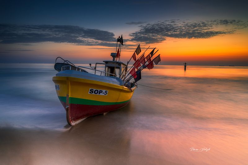 Sunrise, Sunset, Boat, Clouds, Sea, Baltic Sea, Poland, Landscape, Nikon, Nikon Z 7_2 SOP-5 фото превью