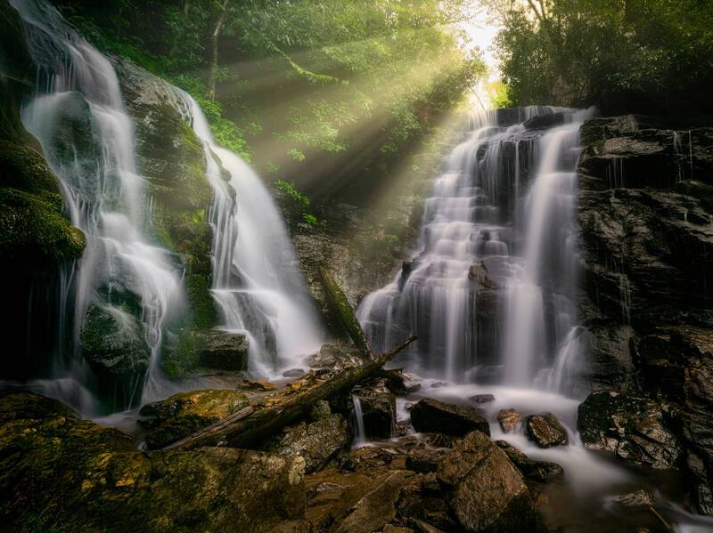 landscape, nature, sunrays, waterfall, tennesse, us, green, water, flow, river When light goes true фото превью