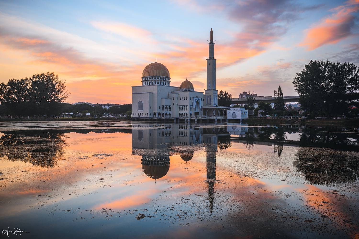 malaysia, selangor, mosque, masjid, architecture, lake, reflection, sunrise, travel, photography, Aws Zuhair