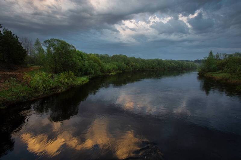 река, закат, деревня Река Кулой в деревне Заозерье фото превью