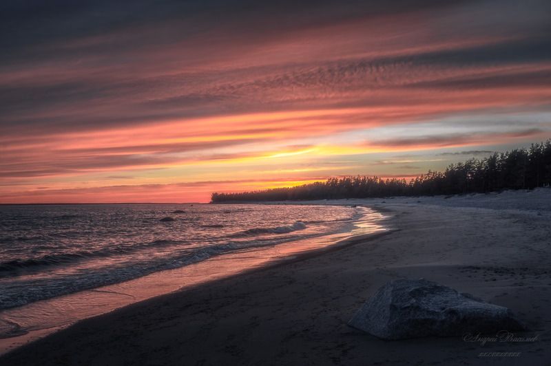пейзаж, морской пейзаж, закат на море, финский залив  фото превью