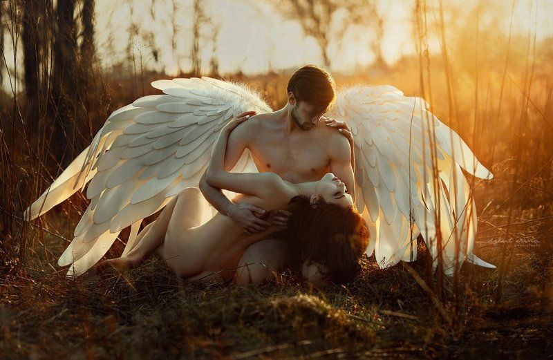 angel, dzhul irina, fallen, girl, irinadzhul, man, nude, sun, sunset, wings, woman fallen Angel фото превью