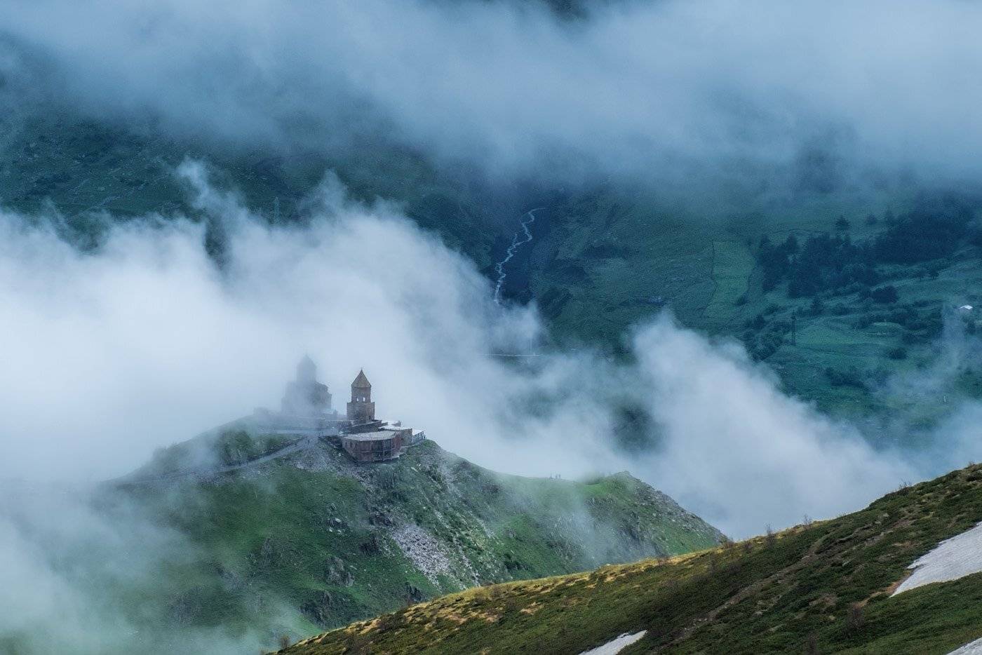 Горы, Облака, Пейзаж, Церковь, Dmitriy  Baginskiy