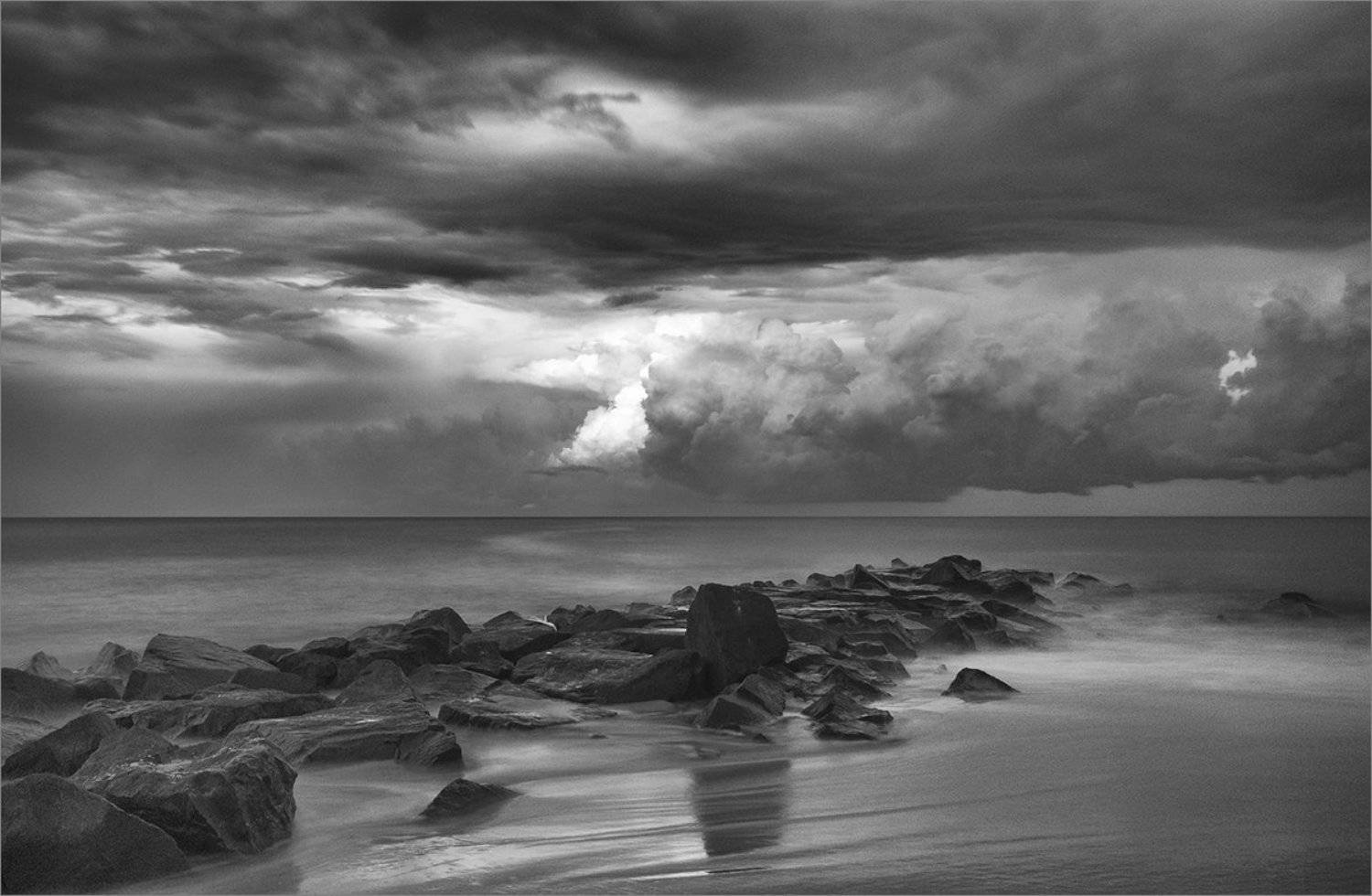 storm sky sea shore stones monochrome, Boris Zhitomirsky