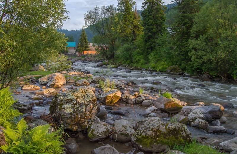 алтай, вечер, река, камни  фото превью