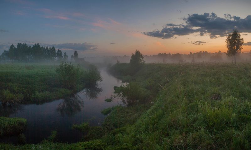 рассвет, весна, река, поле  фото превью