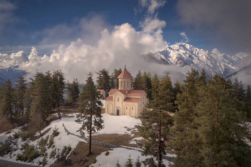 svaneti, tsvirmi, spring, church, clouds, trees, mountain, fog, sky, nature, landscape, scenery, travel, outdoors, georgia, sakartvelo, chizh Temple On The Mountain фото превью