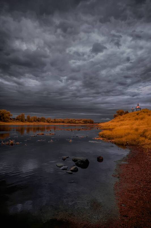 infrared, инфракрасная фотография, инфракрасное фото, пейзаж, лето, ик-фото Только небо и река фото превью