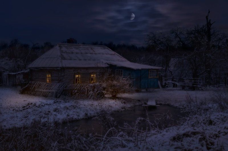 Деревня, Зима, Ночь Где-то в Центральной России фото превью