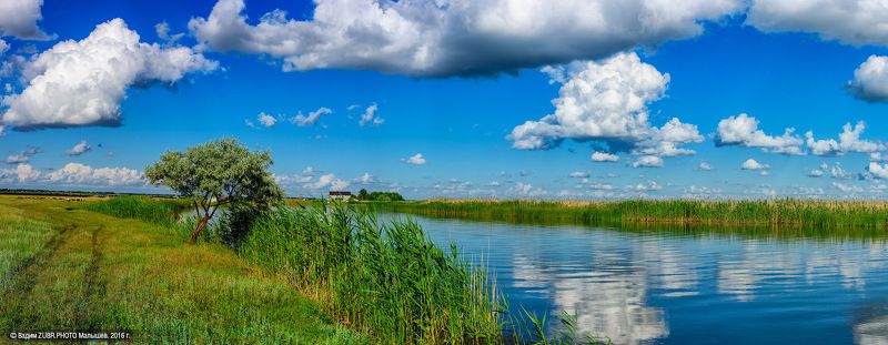 Zubr.photo, Лето, Маныч, Облака, Панорама, Пейзаж, Подпольная, Природа, Река, Ростовская область, Степь река Подпольная фото превью