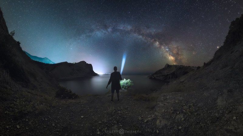 бухта, звезды, крым, млечный путь, море, новый свет, ночь, пейзаж, черное море Синяя бухта фото превью