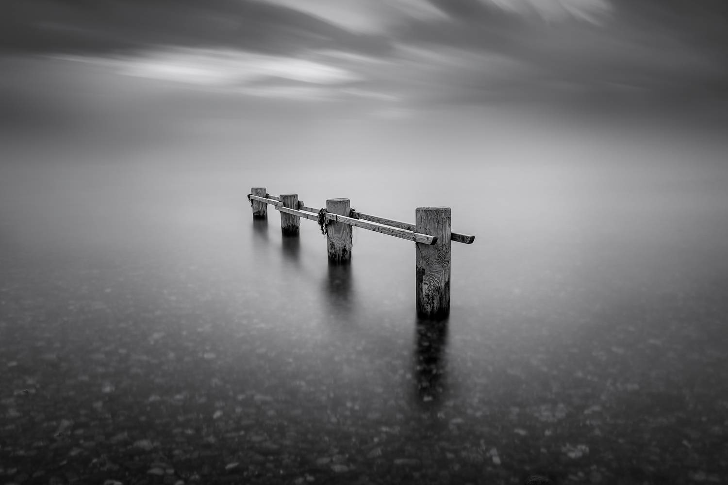 b&w, black and wite, long exposure, water, shore, beach, piers, Abdulrazzak Alali