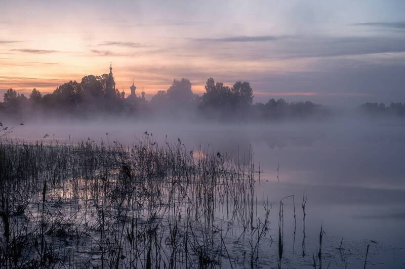 май, рассвет, туман, река, село, церковь Туманная зорька фото превью