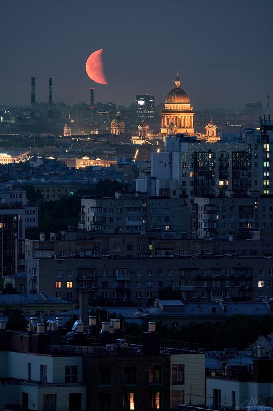 санкт-петербург, исаакиевский собор, луна, белые ночи  фото превью