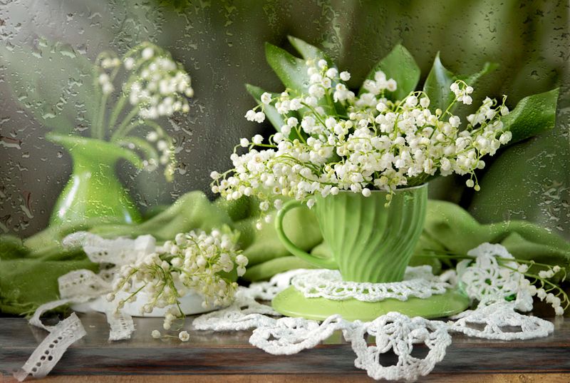 весна, цветы, ландыши, ваза  фото превью