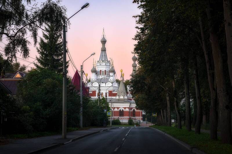 санкт-петербург, питер, павловск, храм, рассвет в городе, город на рассвете, архитектура, architecture Дорога к храму фото превью