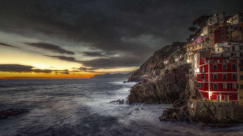 riomaggiore, sunset landascape sea  фото превью