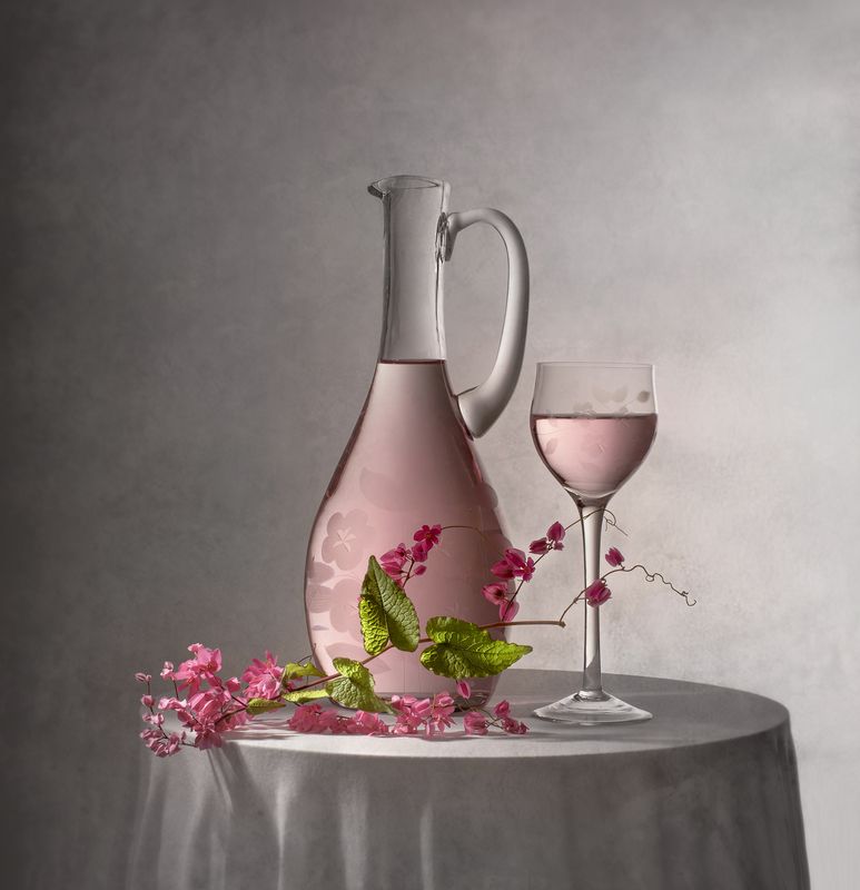 Still life, glass, flower, pink, light, texture Glass and Flower фото превью