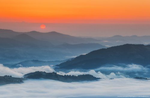 Карпаты. Утренний туман в долине села Дземброня