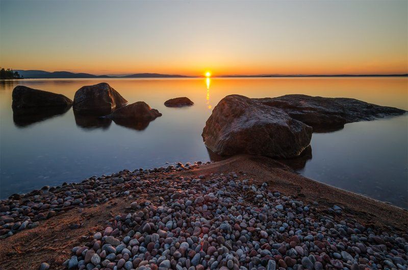 Белые ночи, Закат, Кольский, Кольский п-ов, Лето, Ночь, Озеро, Пейзаж, Природа * фото превью