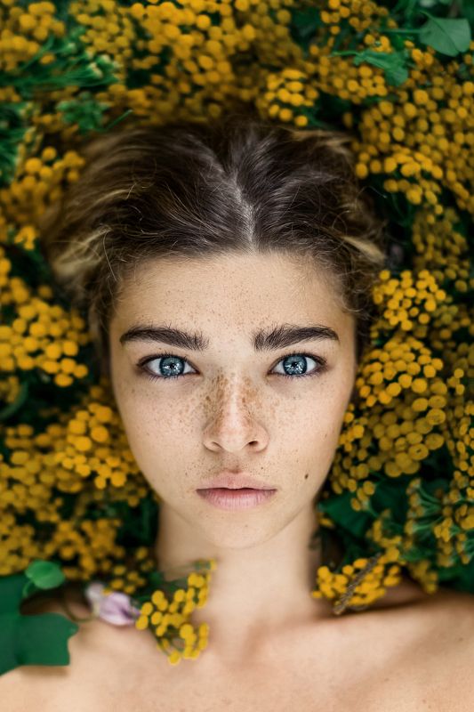 портрет, глаза, волосы, девушка, веснушки, лето, арт,  ... фото превью