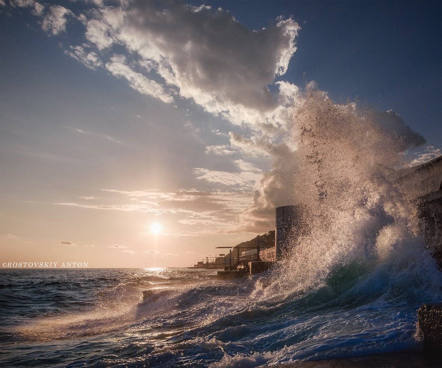 сочи, море, волна, закат, брызги, облака., Антон Ростовский