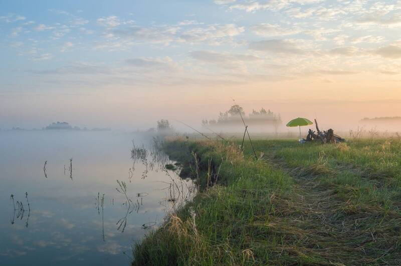 рассвет, река, природа, рыбалка, облака На рыбалке фото превью