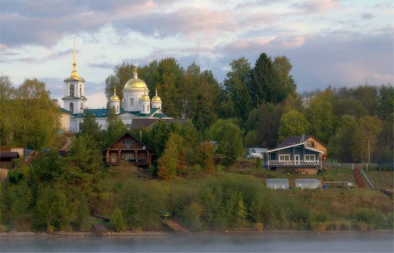 река, свирь, пидьма, берег, сентябрь, осень, купола, вечер п.Пидьма. Сентябрь. фото превью