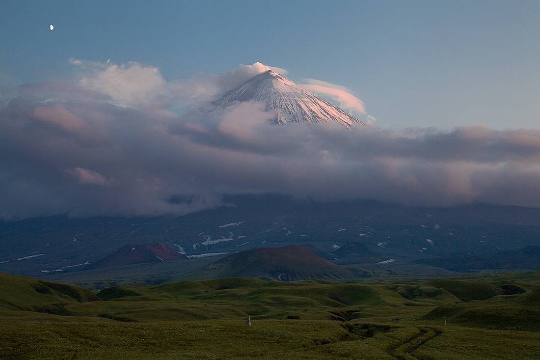 камчатка, вулкаг, ключевская сопка, закат, Сергей Захаров.