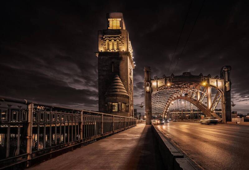город, архитектура, вечер, мост Большеохтинский мост фото превью