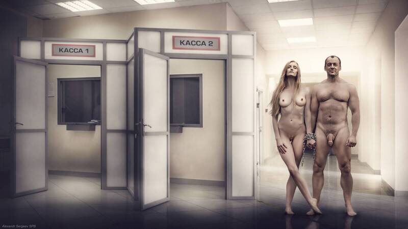девушка, семья, обнажённые, ипотека, сарказм, он и она, арт, ню-арт, смысловое фото, ирония Семейная ипотека фото превью