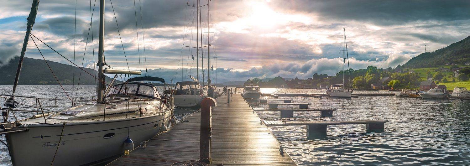 Закат, Норвегия, Причал, Фьорды, Яхта, Борис Раба