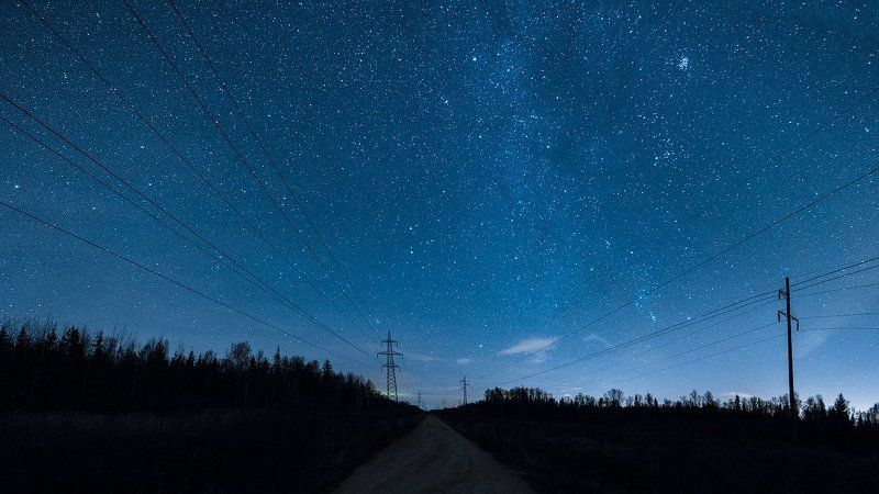 звезды астрофото пейзаж дорога Подмосковье Дубна Дмитров Талдом  Звездное небо в Подмосковье фото превью