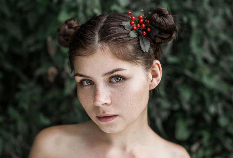 портрет, глаза, волосы, девушка, веснушки, лето, арт,  ... фото превью