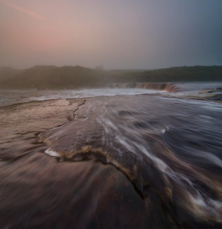 пейзаж, река, туман Туман над Тосненским водопадом фото превью