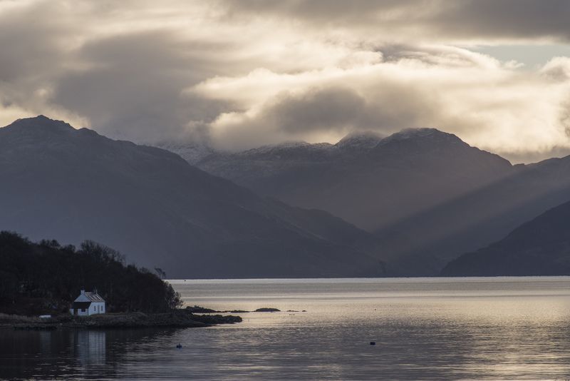 облака, шотландия, море, горы, пейзаж, утро, природа, восход Утренний вид на Лох-Хурн фото превью