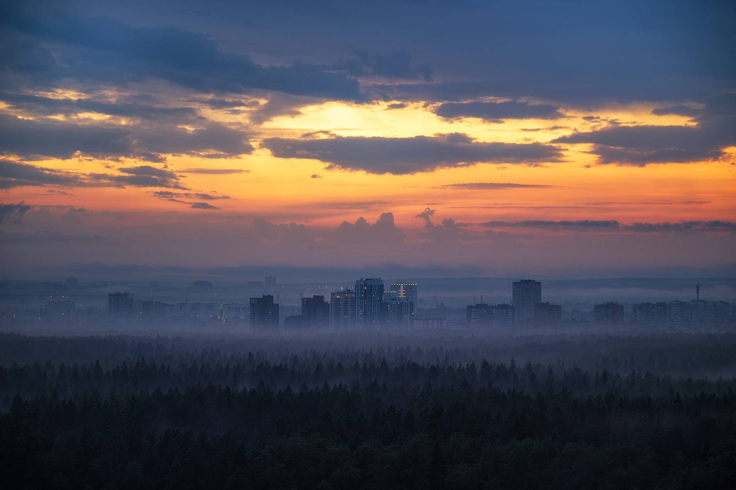 пермь, ночь, вечер, закат, город, панорама, панорама перми, туман, лес, Кузнецов Кирилл