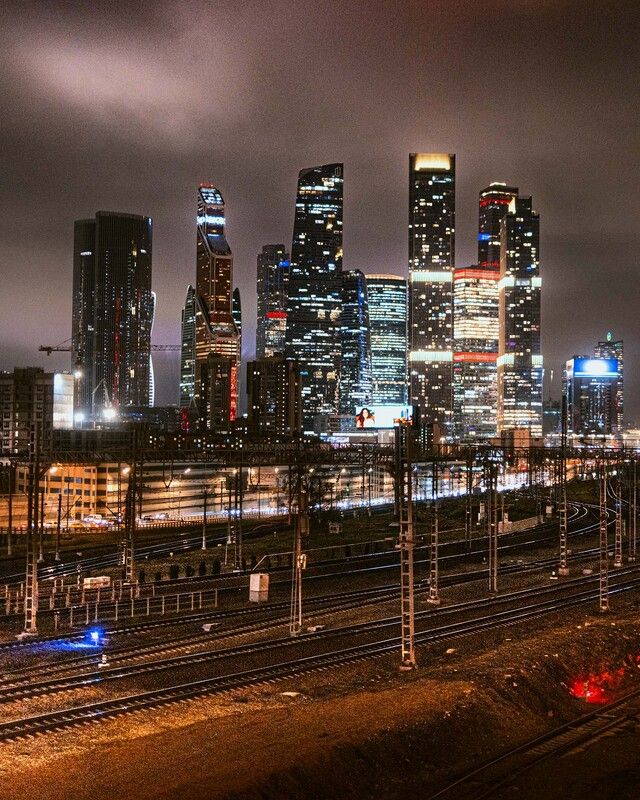 город, огни, ночь, ночной город, железная дорога Огни большого города фото превью