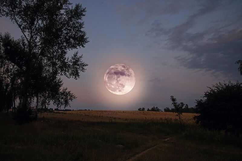 пейзаж, ночной пейзаж, луна, полнолуние Клубничная луна фото превью
