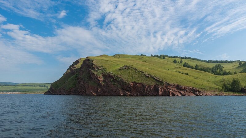 море, хакасия, утро, зелень, степь, облака, просторы, водохранилище, скала Утренняя зарисовка фото превью