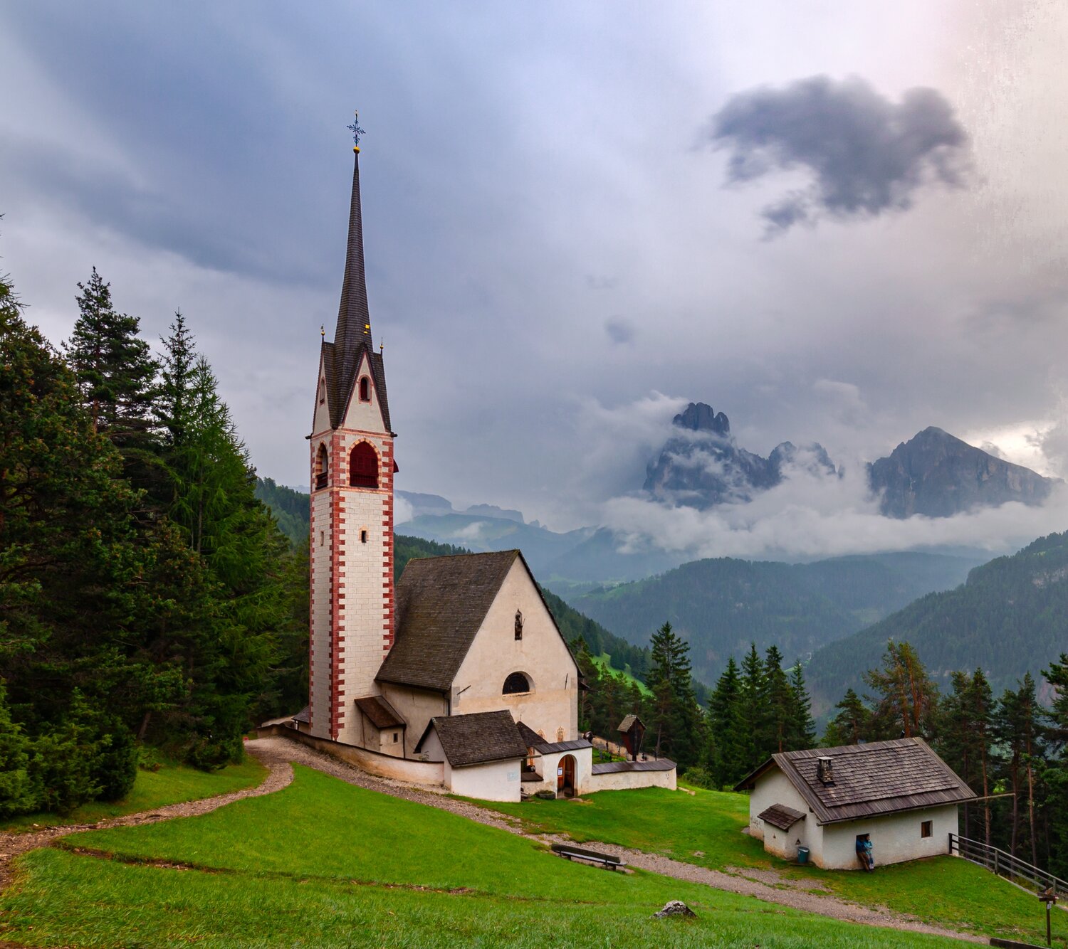 alp, alps, alpen, dolomiti, dolomites, italy, mountain, горы, sky, cloud, небо, облака, mountains, landscape, пейзаж, туман, fog, италия, church, церковь, Shabasov Alexey