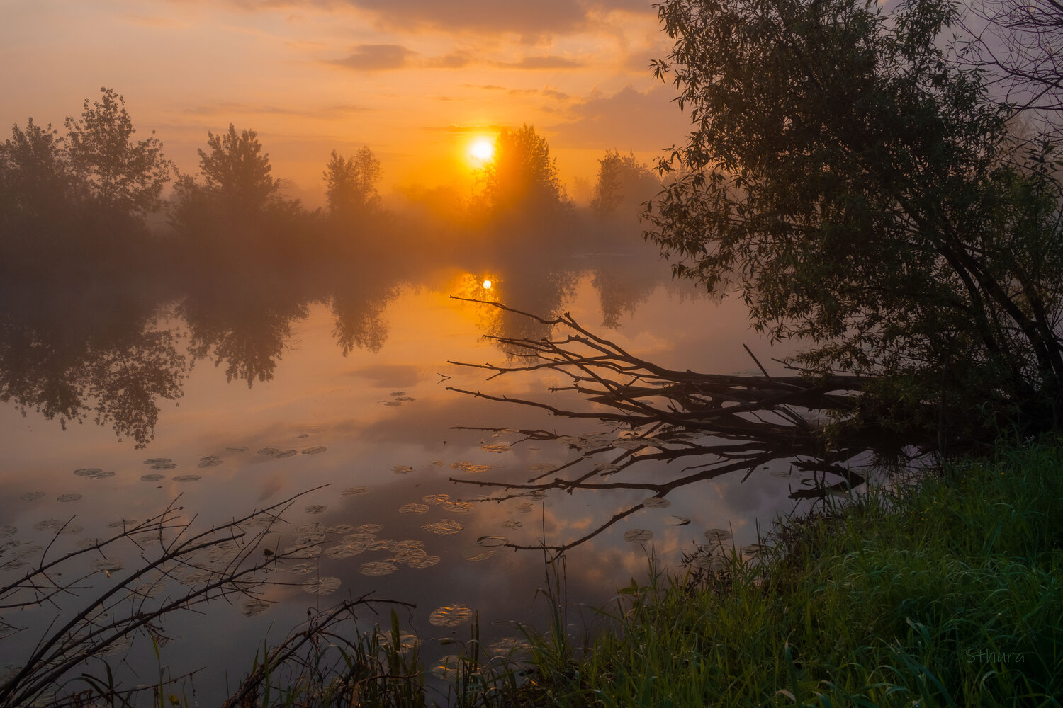 весна, озеро, туман, утро, облака, природа, пе, Александр Строков