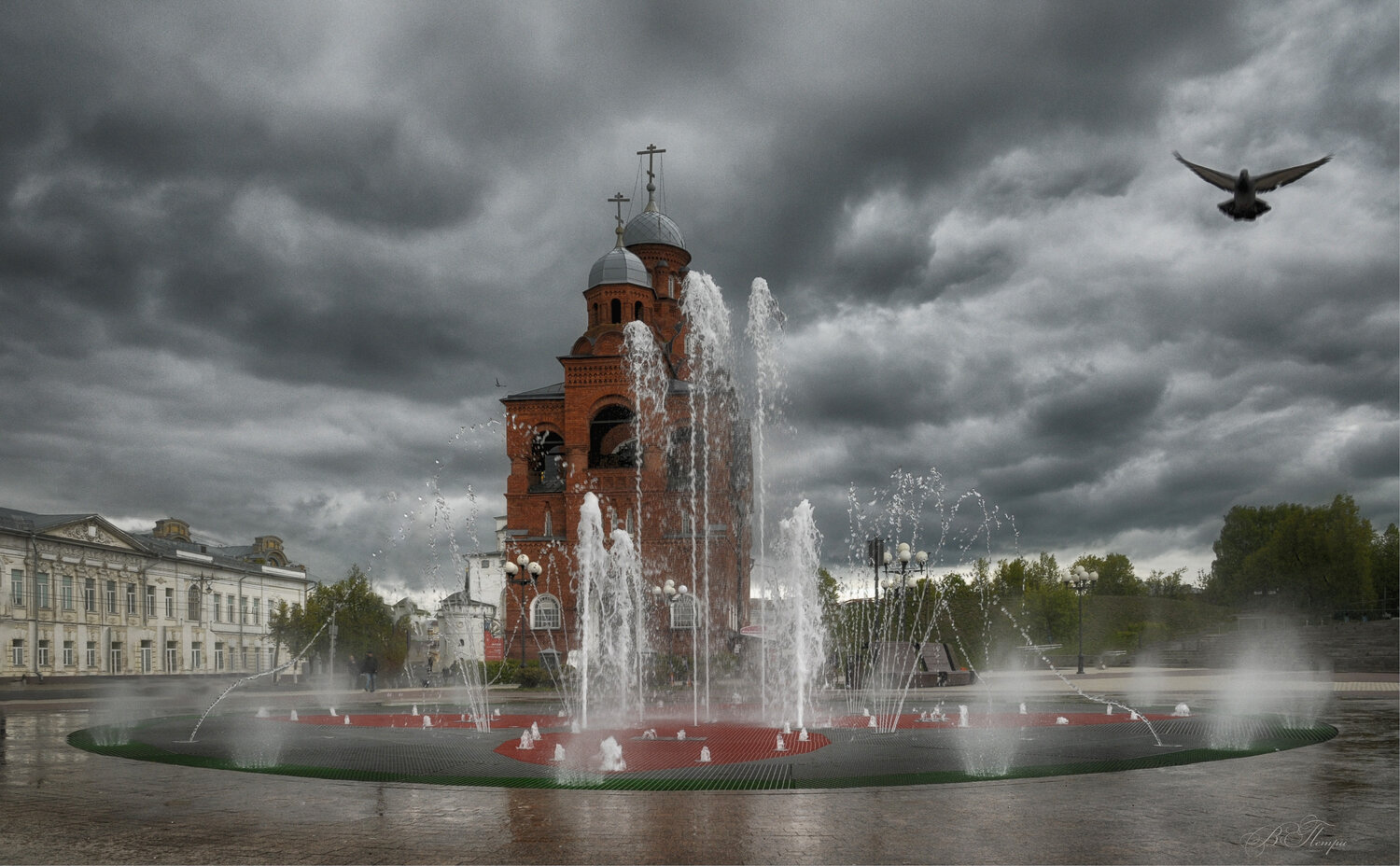 Жаркий день. Автор: Вера Петри фонтан, птица, Вера Петри