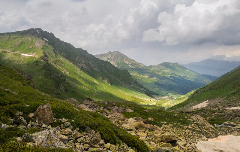 горы, небо, камни, река Долина реки Большая Дукка. фото превью