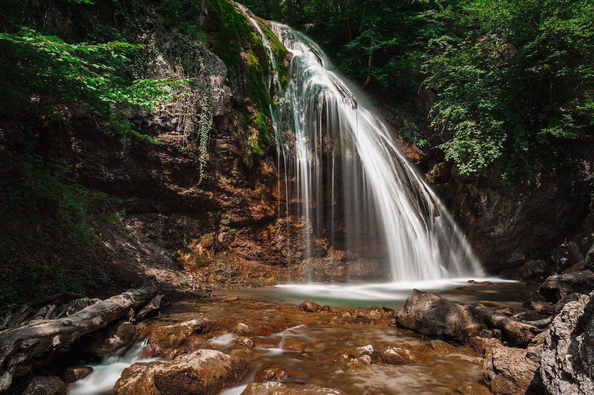 Водопад, Джур-джур, Крым, Лес, Лето, Солнце, Олег Логунов